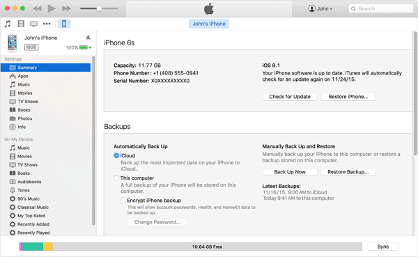 Verifique la última copia de seguridad en iPhone usando iTunes