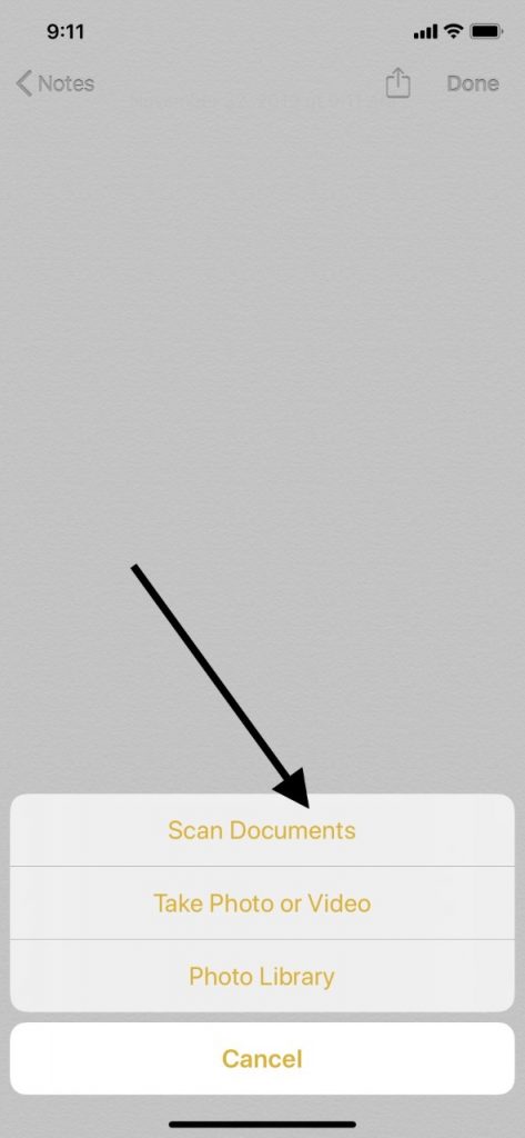 Escanear documentos con la aplicación Notes en el iPhone
