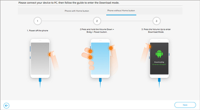 Ingrese el modo de descarga en Samsung sin el botón Inicio