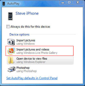Cómo transferir fotos desde iPhone a Windows 7 a través de AutOplay