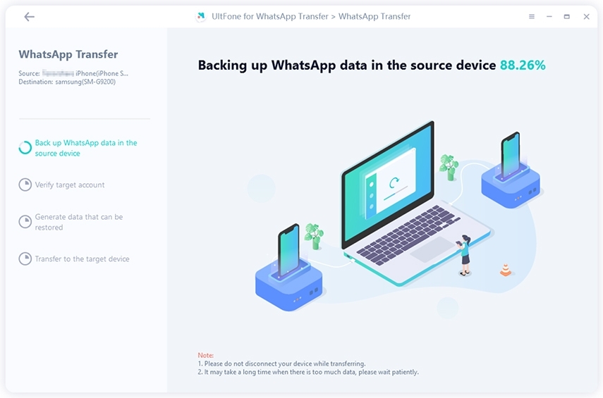 Copia de seguridad de datos de WhatsApp en el dispositivo fuente