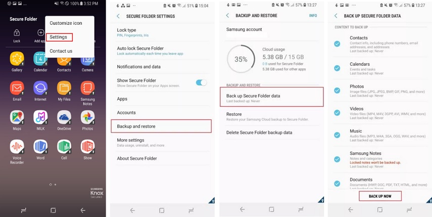 copia de seguridad de la carpeta Samsung Secure