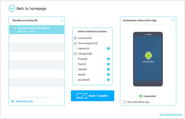 Seleccione contactos para transferir de BlackBerry a Android
