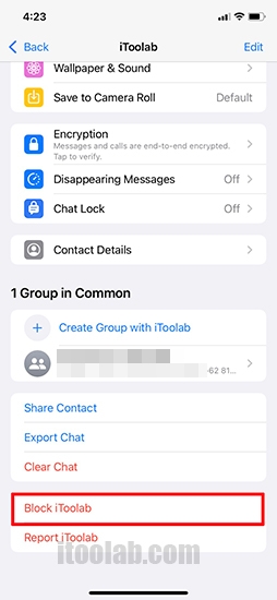 Bloquear el contacto de WhatsApp