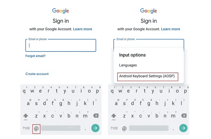  pasar por alto el bloqueo de Google con el teclado