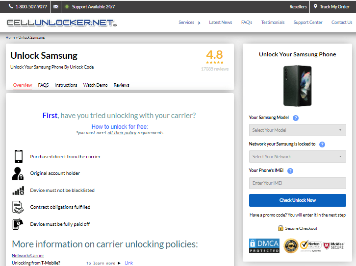 Herramienta de desbloqueo de la red Samsung de Cellunlocker
