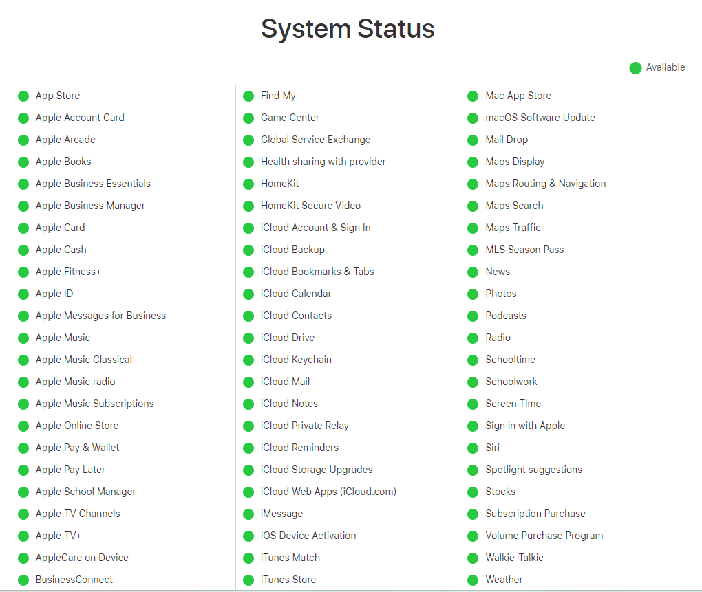 Verifique el estado del sistema de Apple