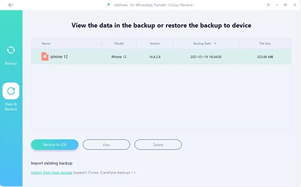 Elija archivos de copia de seguridad de Viber