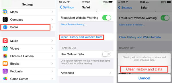 Borrar datos de navegación del iPhone