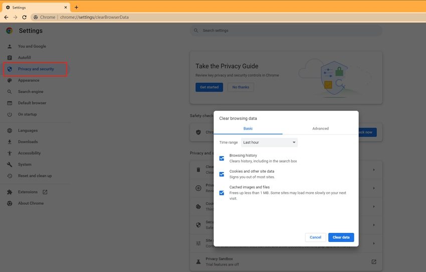 Guía de Watsgo: intente borrar el caché Chrome