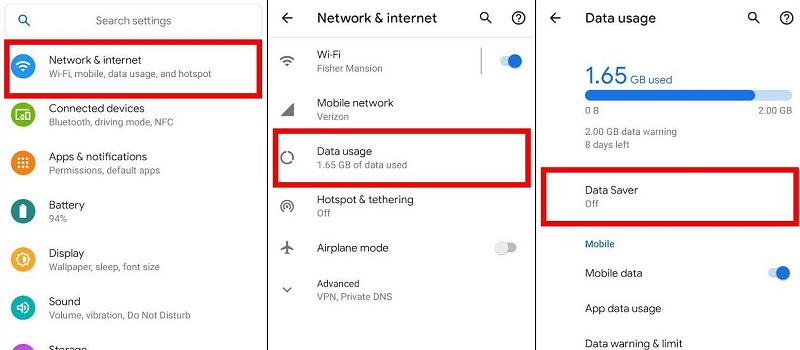 Apague el modo de ahorro de datos en Android