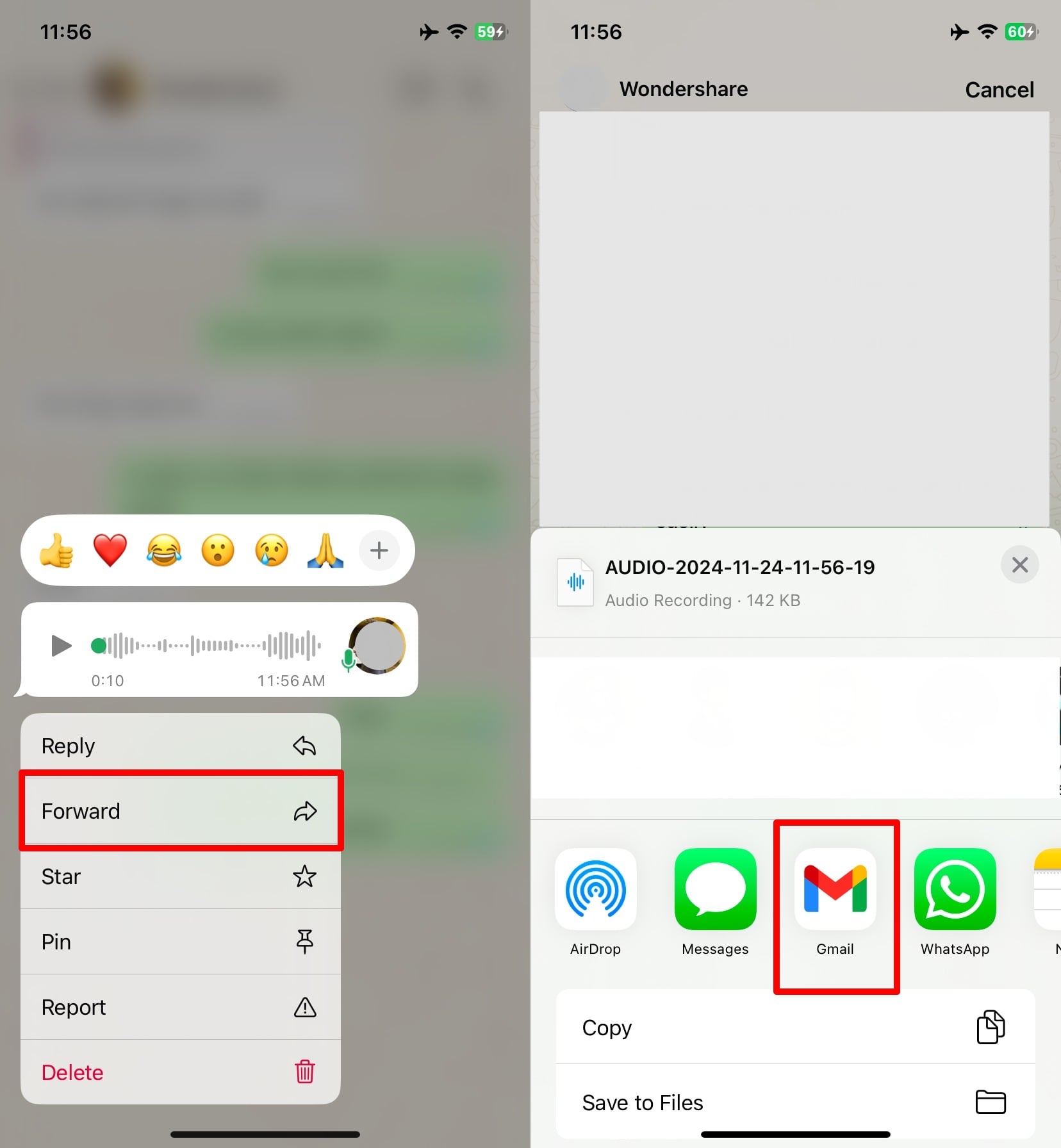 Nota de voz hacia adelante a Gmail