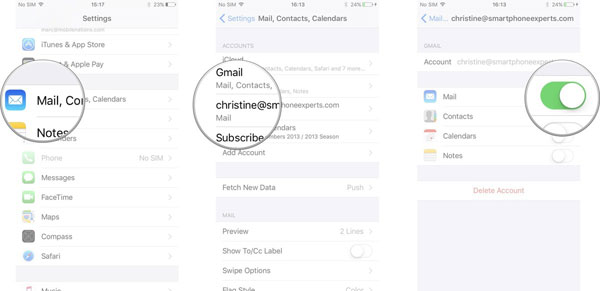 Encienda la función de correo electrónico en iPhone