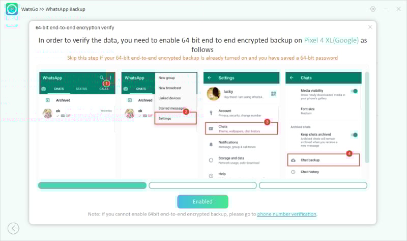 Guía Watsgo: habilitar la función de copia de seguridad encriptada