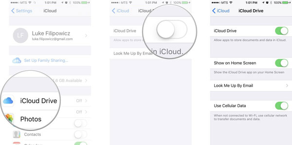Encienda la unidad iCloud en iPhone