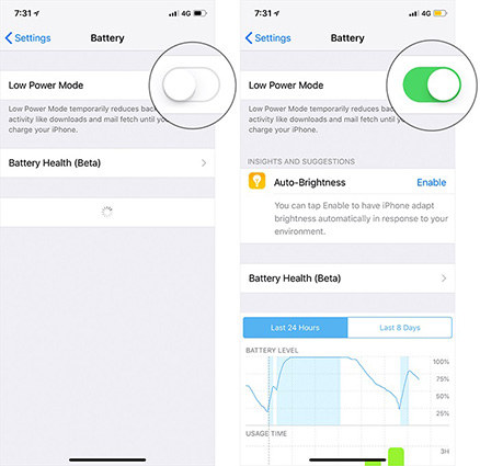 Apague el modo de baja potencia en el iPhone