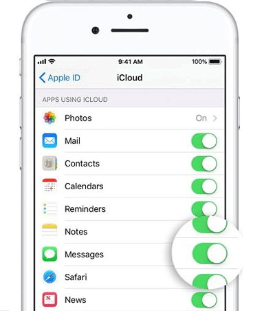 Encienda los mensajes en iCloud