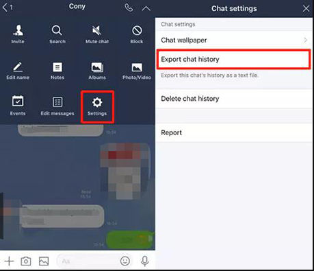 Chat de la línea de exportación desde Android