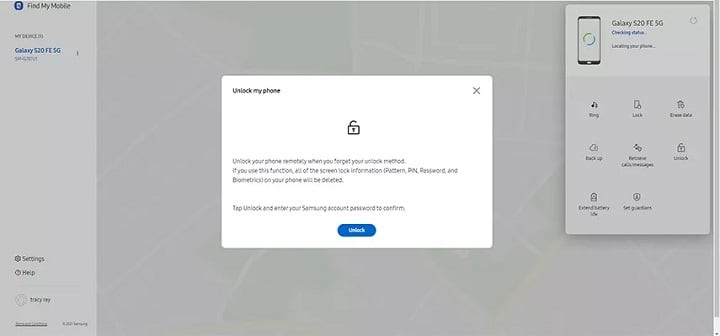 Confirme para desbloquear el teléfono Samsung sin contraseña