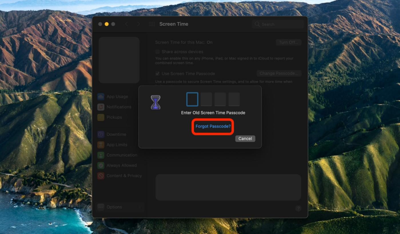   Olvidé el código de contraseña del tiempo de pantalla no olvidada