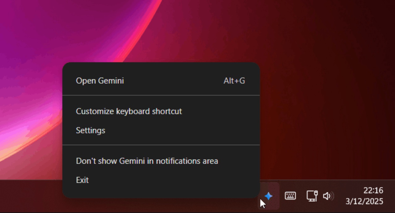 Menú contextual de Gemini AI en System Banny Windows 11 por Leopeva64