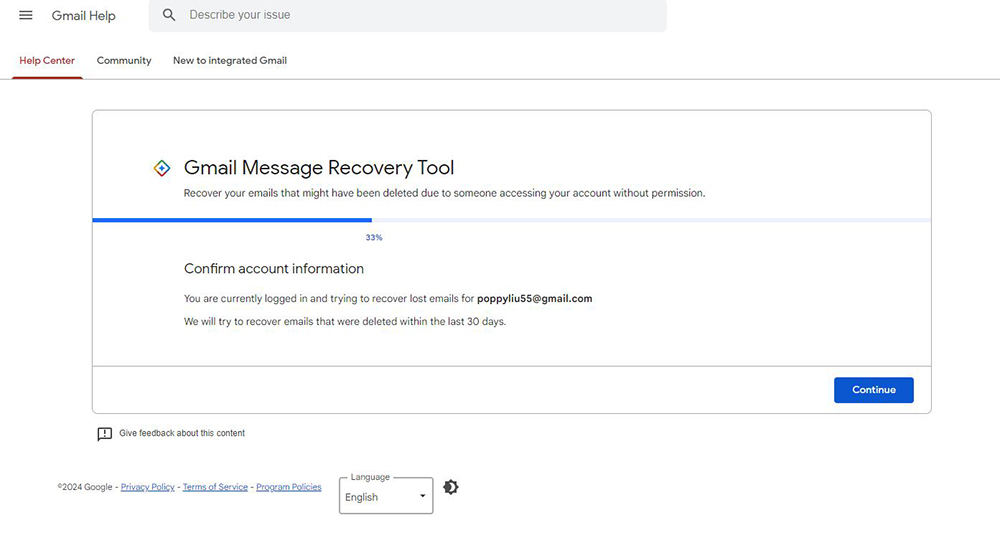 Herramienta de recuperación de Gmail