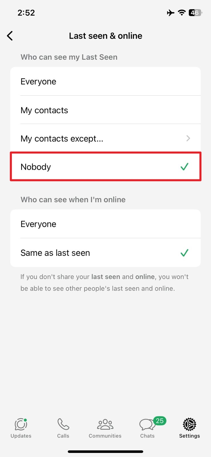 Elige a nadie para mostrar la última vista