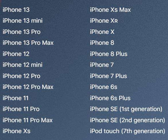 Lista de dispositivos compatible con iOS 15