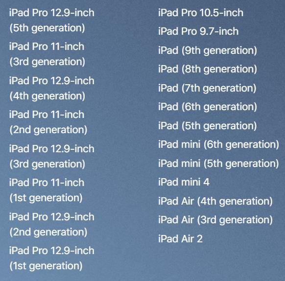 Lista de iPados 15 compatible