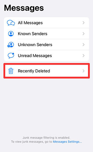 Mensajes de iPhone recientemente eliminados
