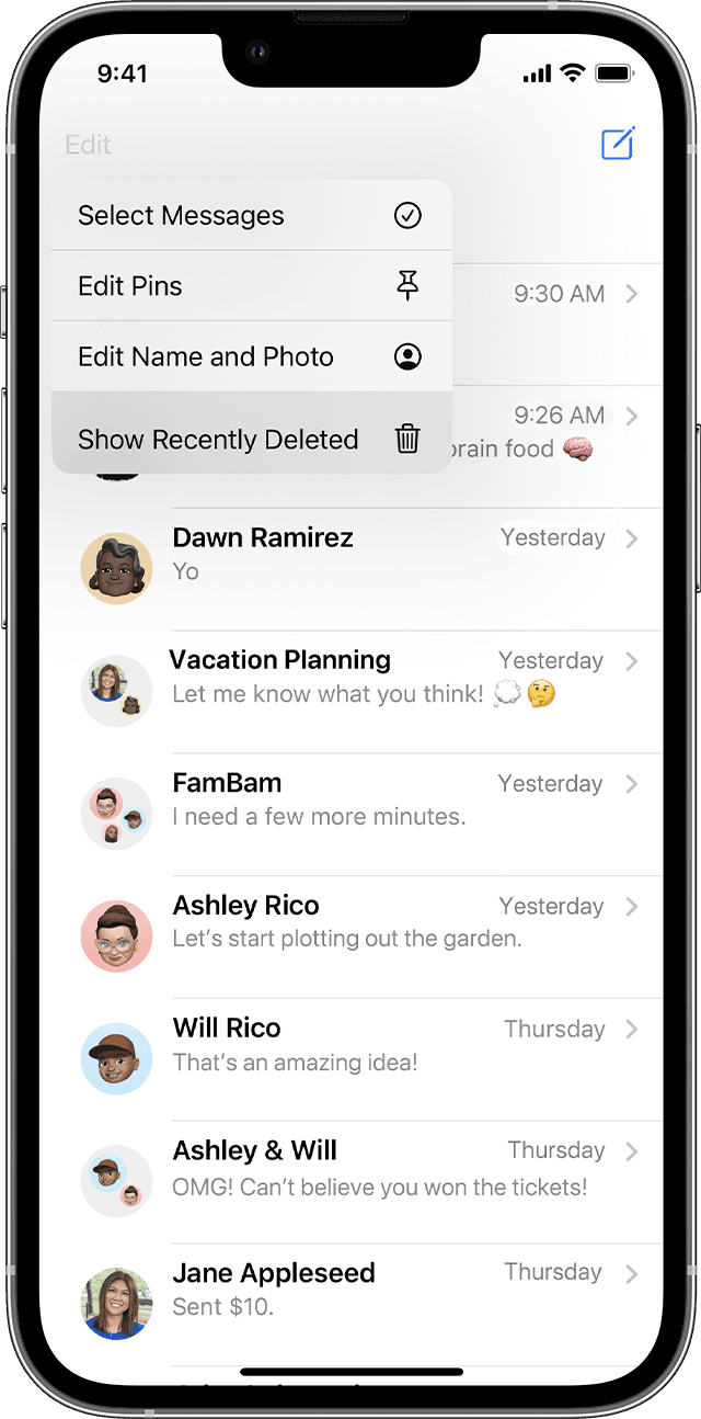 Los mensajes de iPhone se muestran recientemente eliminado