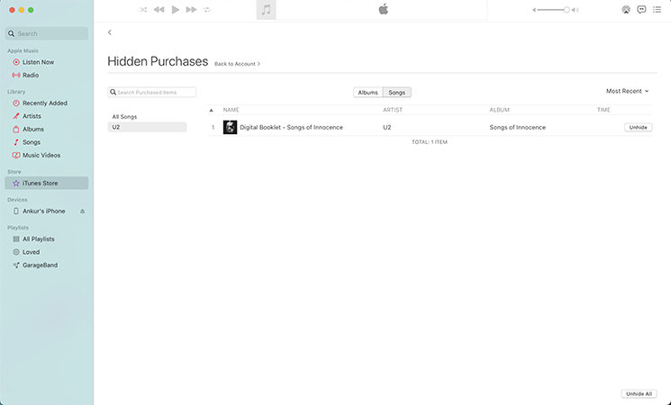 Cómo recuperar canciones ocultas ocultas de iTunes Mac