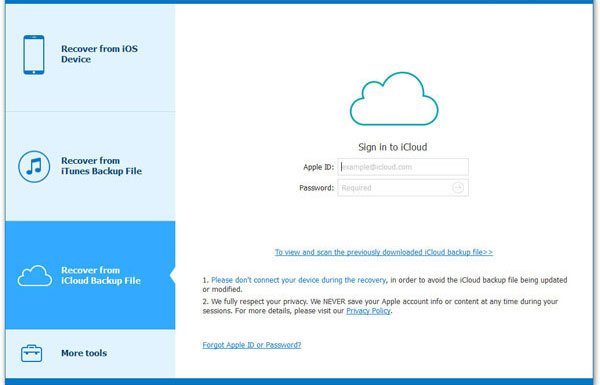 Elija el modo de recuperación e inicie sesión en la cuenta de iCloud