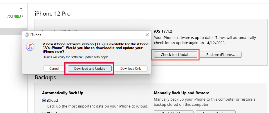 Actualizar iPhone a través de iTunes