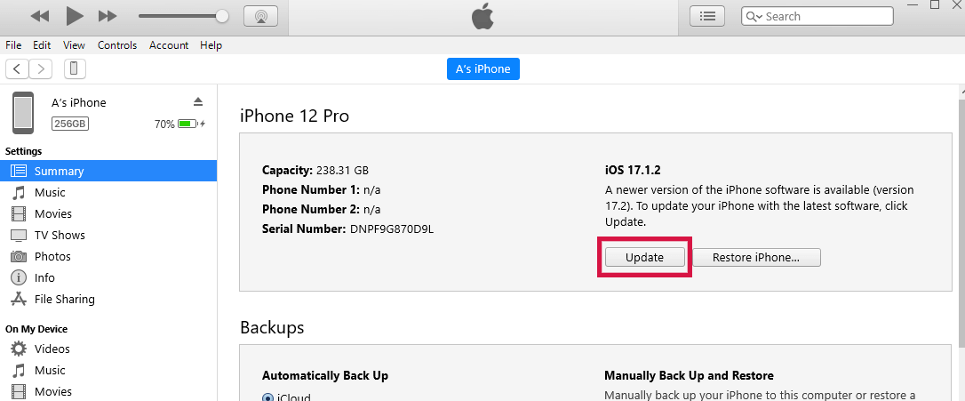 Actualizar iPhone usando iTunes