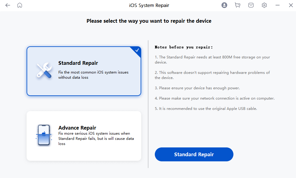 Modo de reparación estándar de Mobitrix Perfix