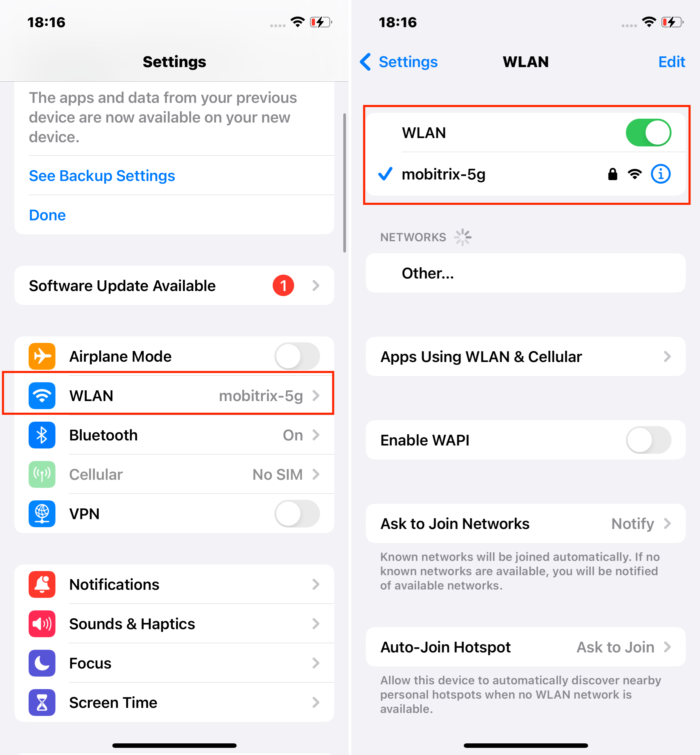 Verifique la conexión de red de iPhone