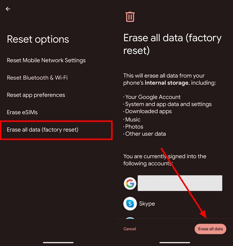 Presione borrar todos los datos