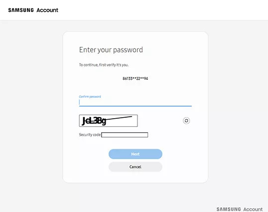 Ingrese la contraseña de la cuenta de Samsung