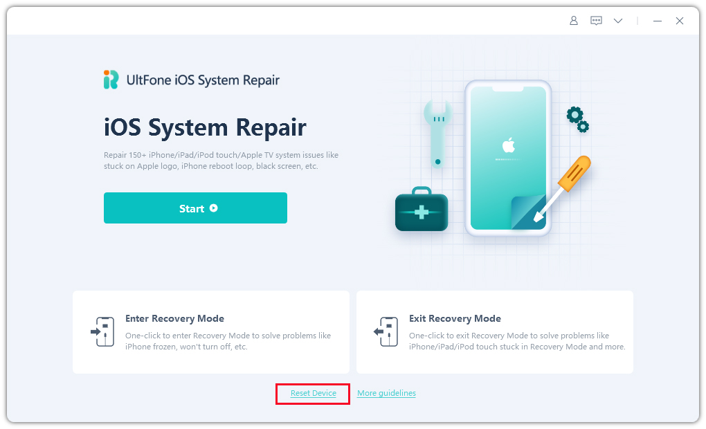 Interfaz principal de reparación del sistema ultfone iOS