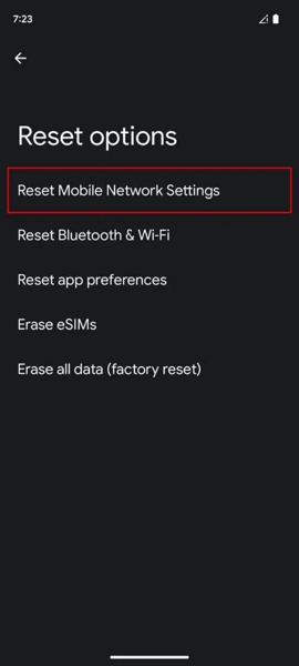 Arreglar los datos móviles de Android que no funcionan - Restablecer la red