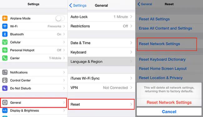 Restablecer la configuración de la red para solucionar iOS 18 Update Paused