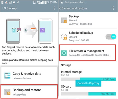 Restaurar Android Fotos desaparecidas de la copia de seguridad local