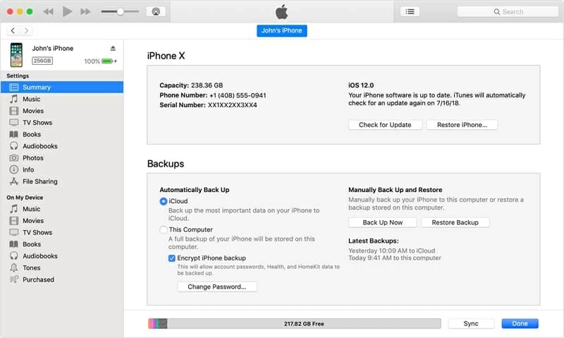Restaurar iPhone SE desde la copia de seguridad de iTunes