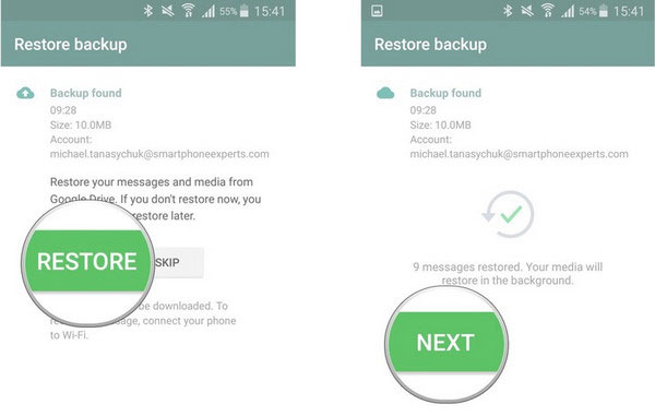 Restaurar desde la copia de seguridad de chat de WhatsApp en Android