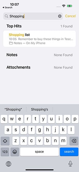 Notas de búsqueda WHTTHIN APP iPhone