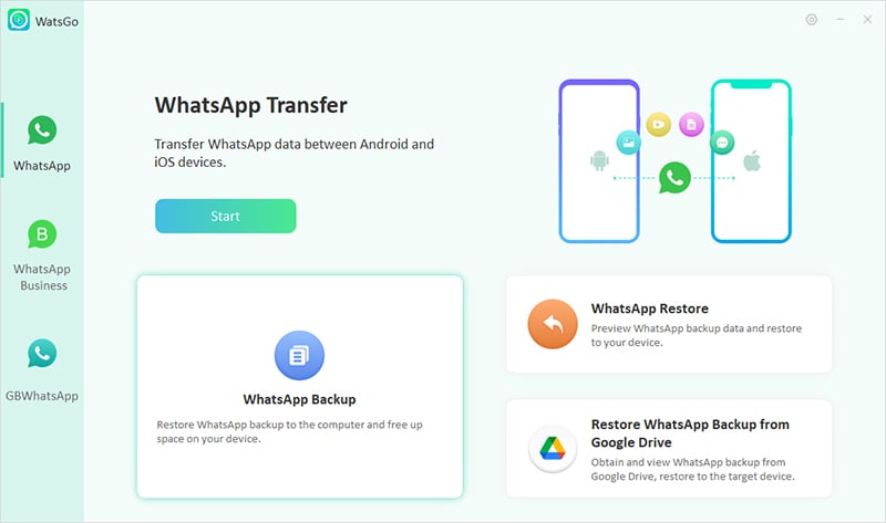 Guía Watsgo - Seleccione la función de copia de seguridad de WhatsApp