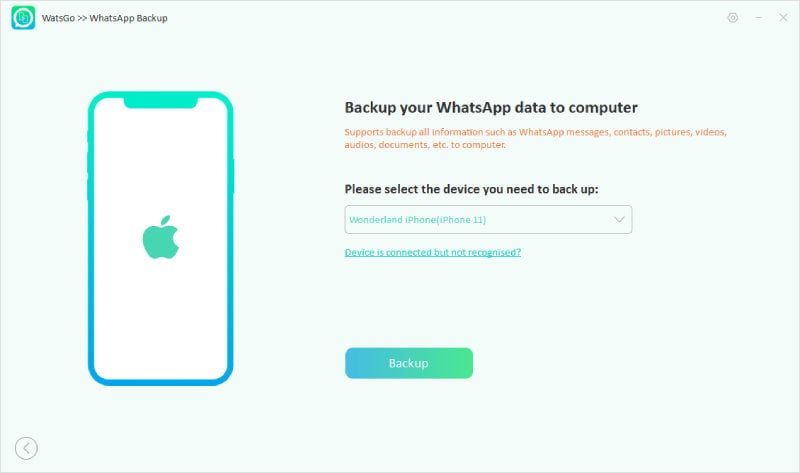Guía de Watsgo: seleccione iPhone para hacer copias de seguridad