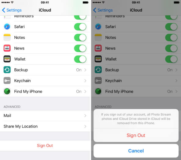 Firme de iCloud y vuelva a iniciar sesión