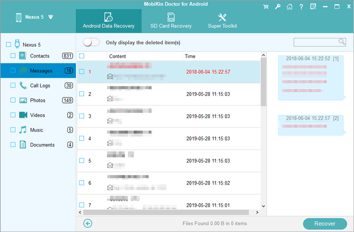 Recuperar mensajes de texto eliminados con Mobikin Doctor para Android